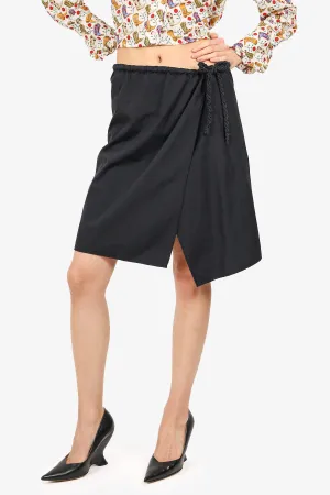 Miu Miu Black Cotton Braided Drawstring Skirt Size 44