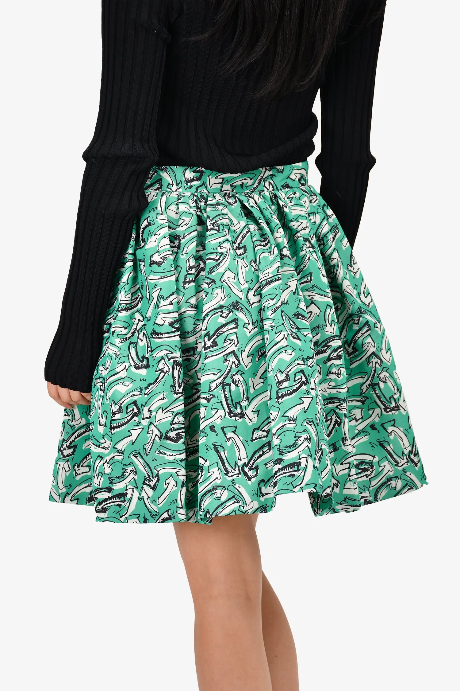 Miu Miu Grün/Weiß Pfeildruck Nylonrock Größe 42