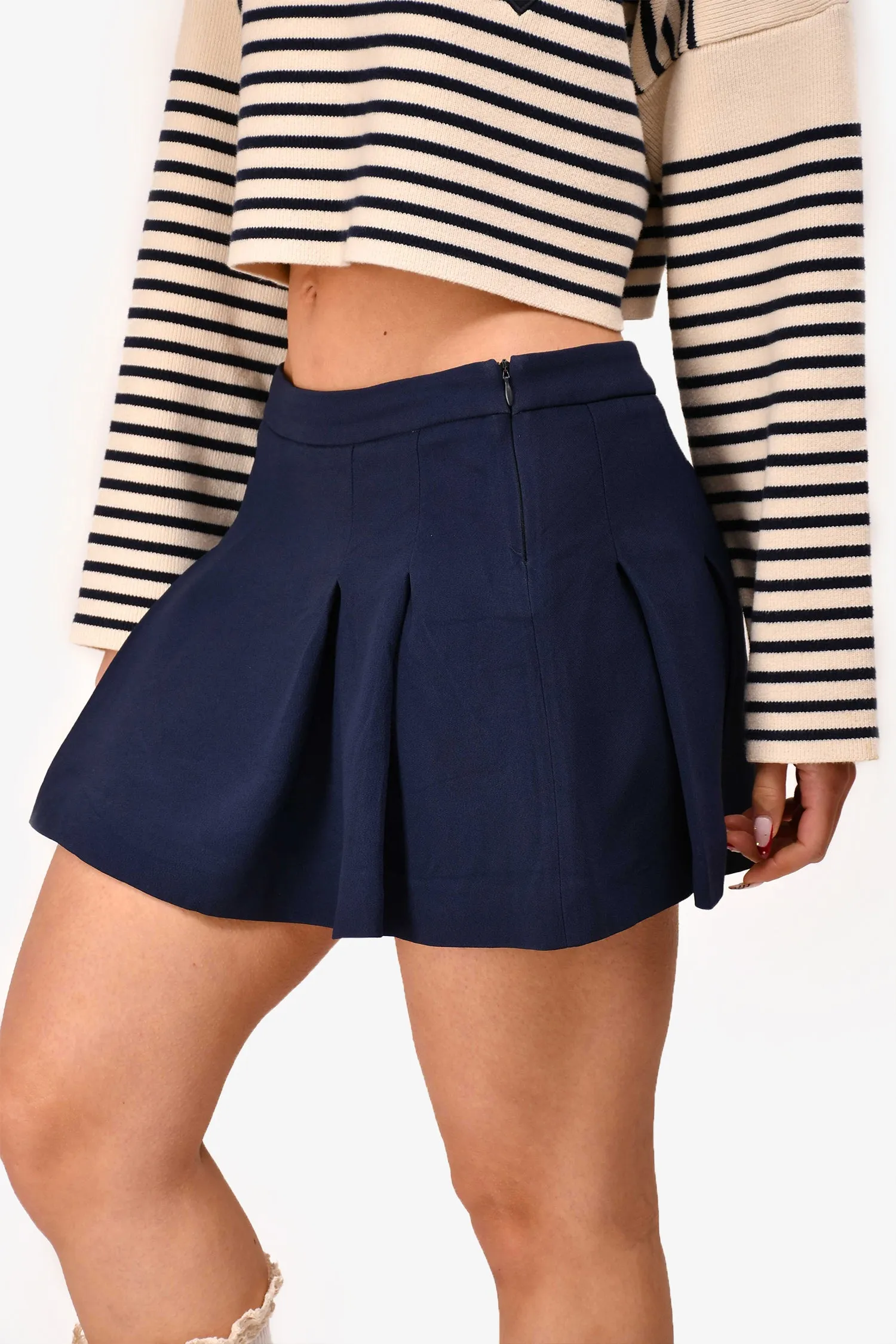 Miu Miu Marineblauer Plisseé-Minirock Größe 40