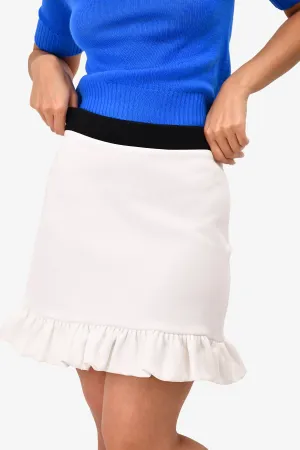 Miu Miu White Flared Mini Skirt with Black Waistband Size M