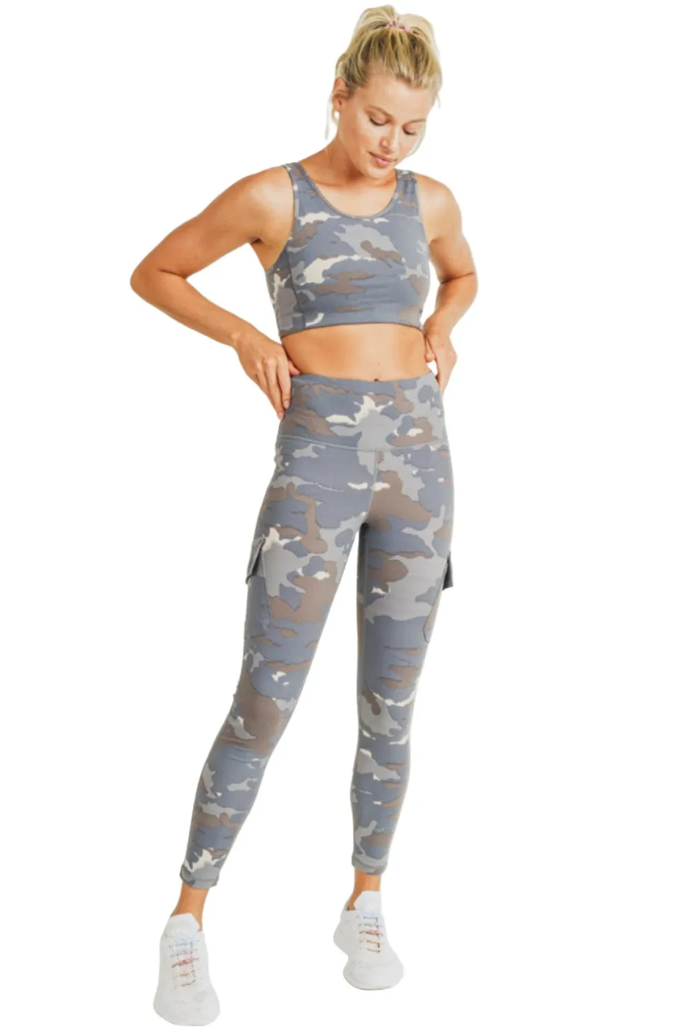 Mono B Blau Tundra Camo Cargo Hybrid Hochtaillierte Leggings APH2988 und Plus