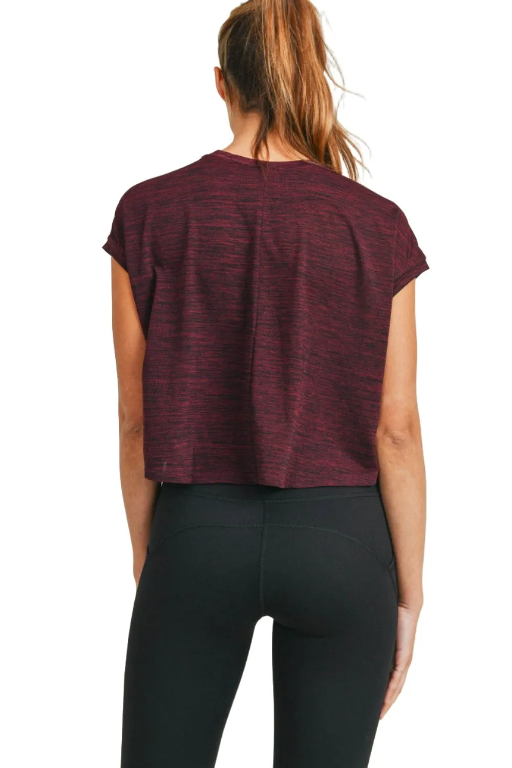 Mono B Melange-Cap-Sleeve-Athleisure-Cropped-Shirt AT3090
