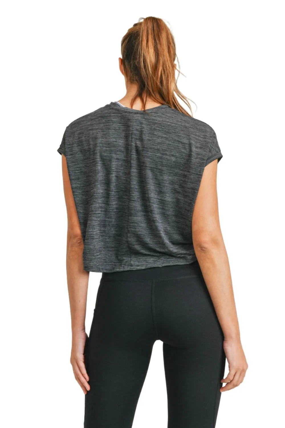 Mono B Melange-Cap-Sleeve-Athleisure-Cropped-Shirt AT3090