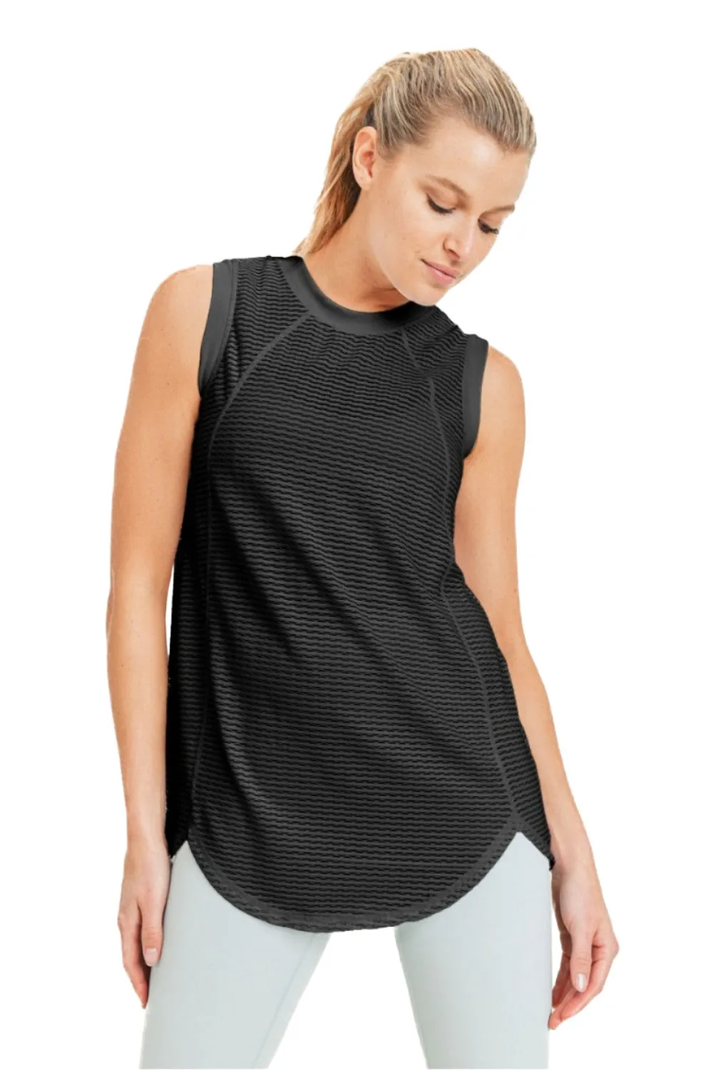 Mono B Hochgeschlossenes Mesh-Texturiertes Tanktop AT3093
