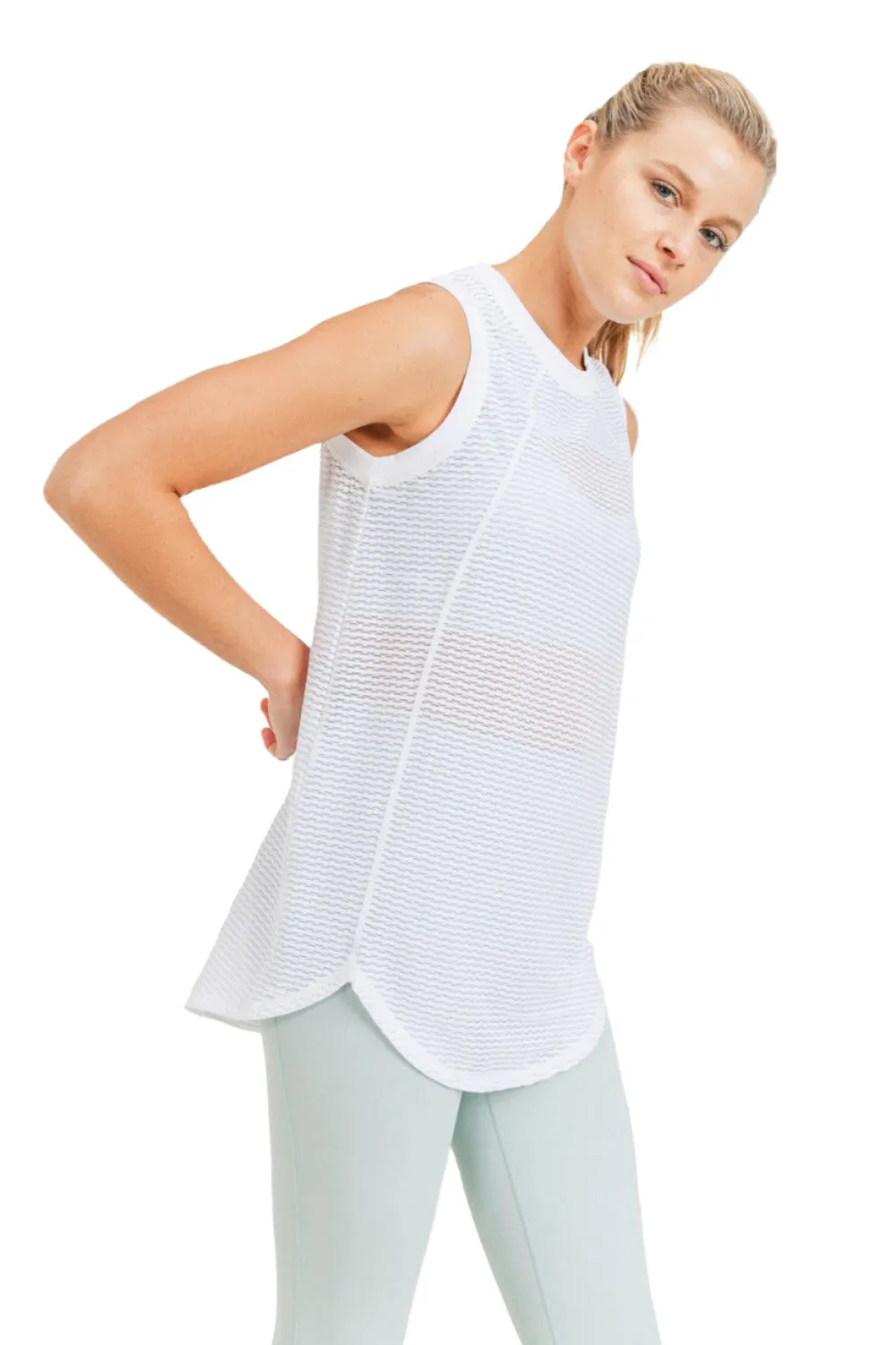 Mono B Hochgeschlossenes Mesh-Texturiertes Tanktop AT3093