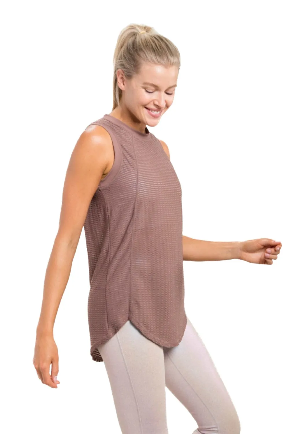 Mono B Hochgeschlossenes Mesh-Texturiertes Tanktop AT3093