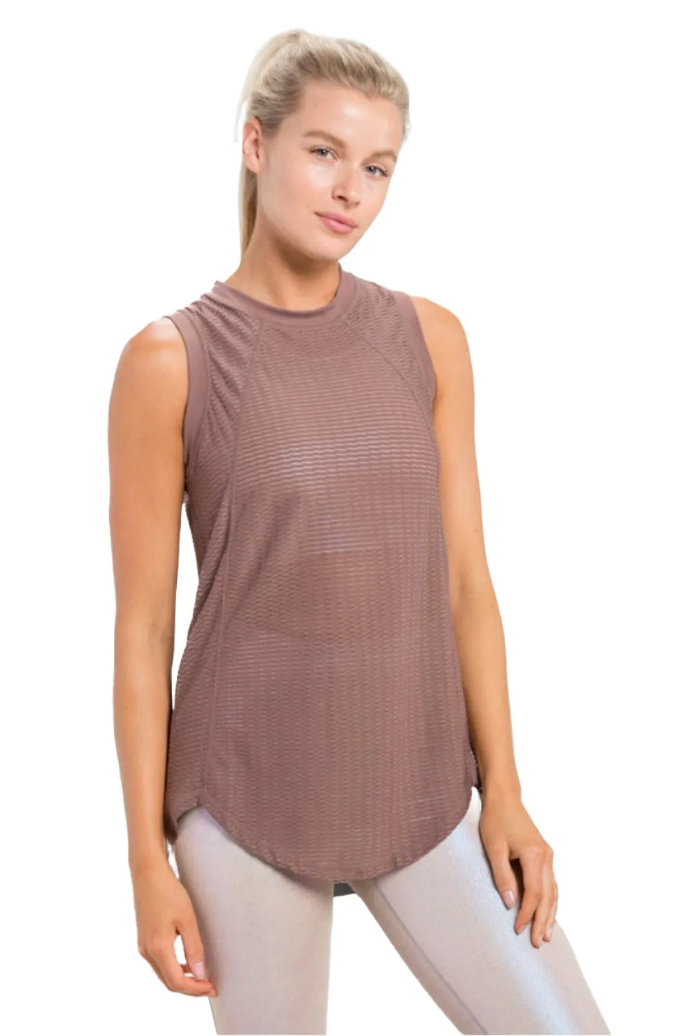 Mono B Hochgeschlossenes Mesh-Texturiertes Tanktop AT3093