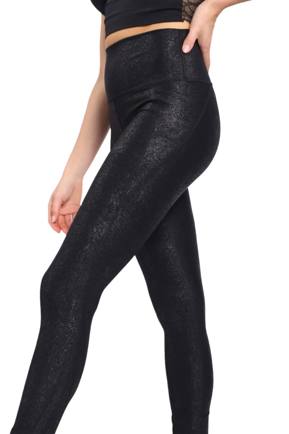 Mono B High-Waist-Folien-Leggings mit Seitentaschen APH-A0951 und Plus