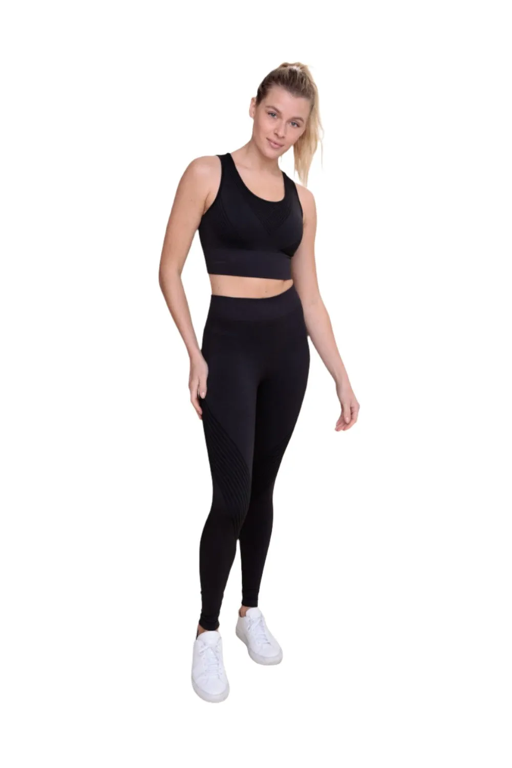 Mono B Nahtlose Gestreifte High-Waist Leggings APH-A0888