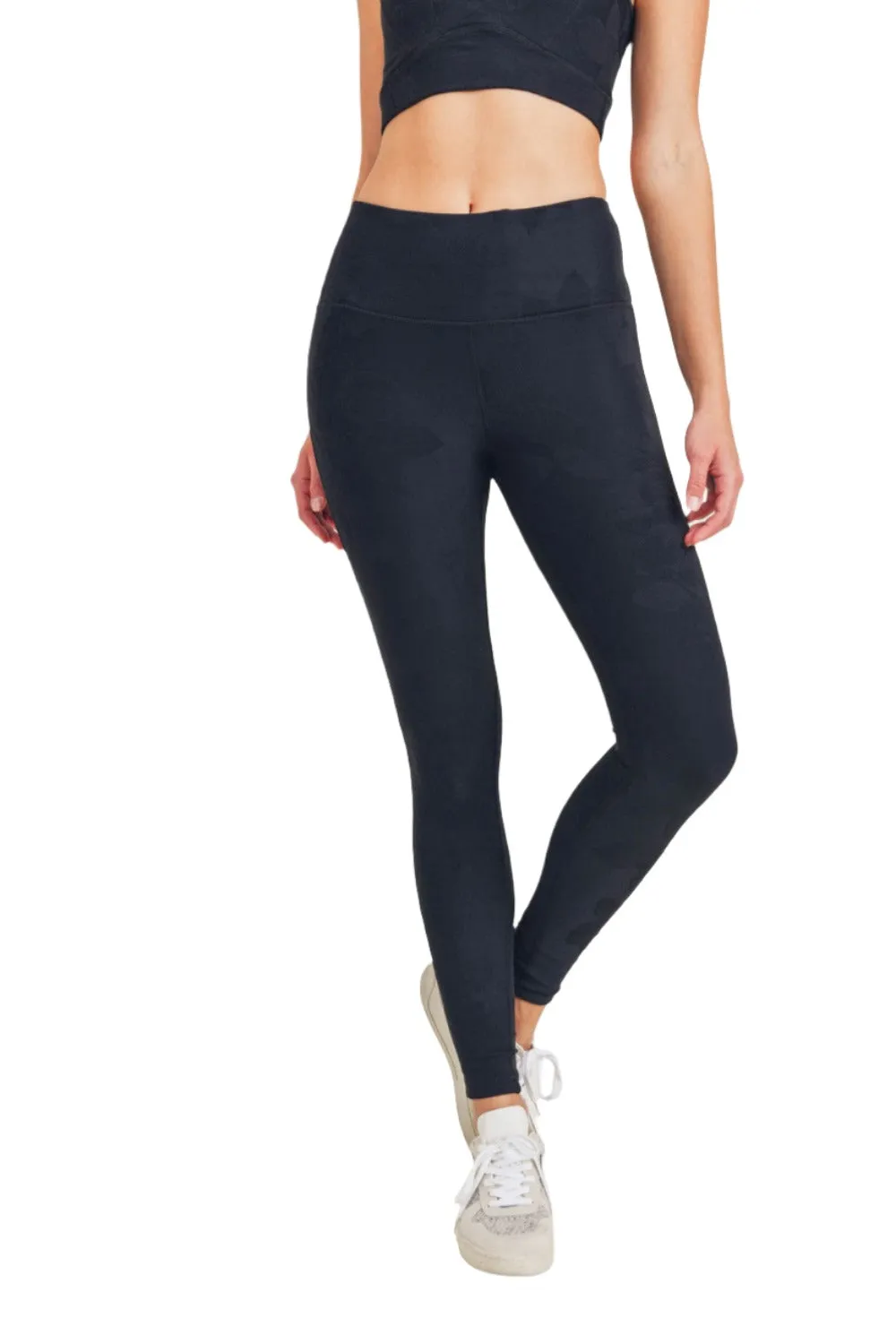 Mono B Gemusterte Blumen-Jacquard-Hochwaist-Leggings APH8078
