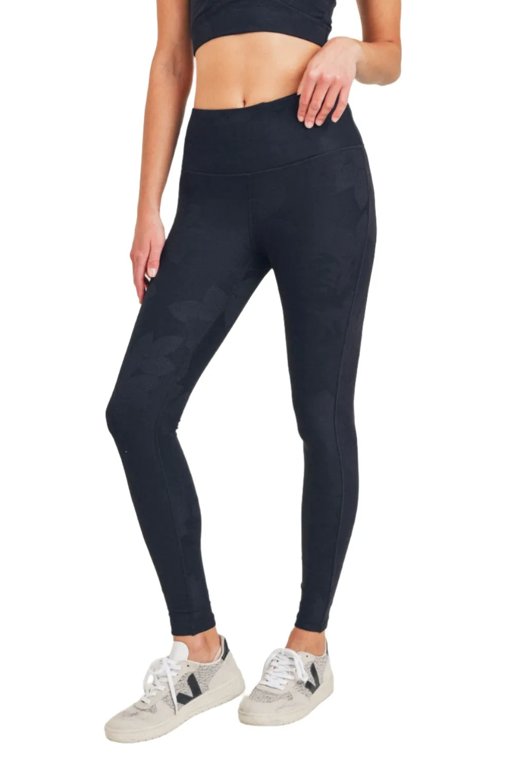 Mono B Gemusterte Blumen-Jacquard-Hochwaist-Leggings APH8078