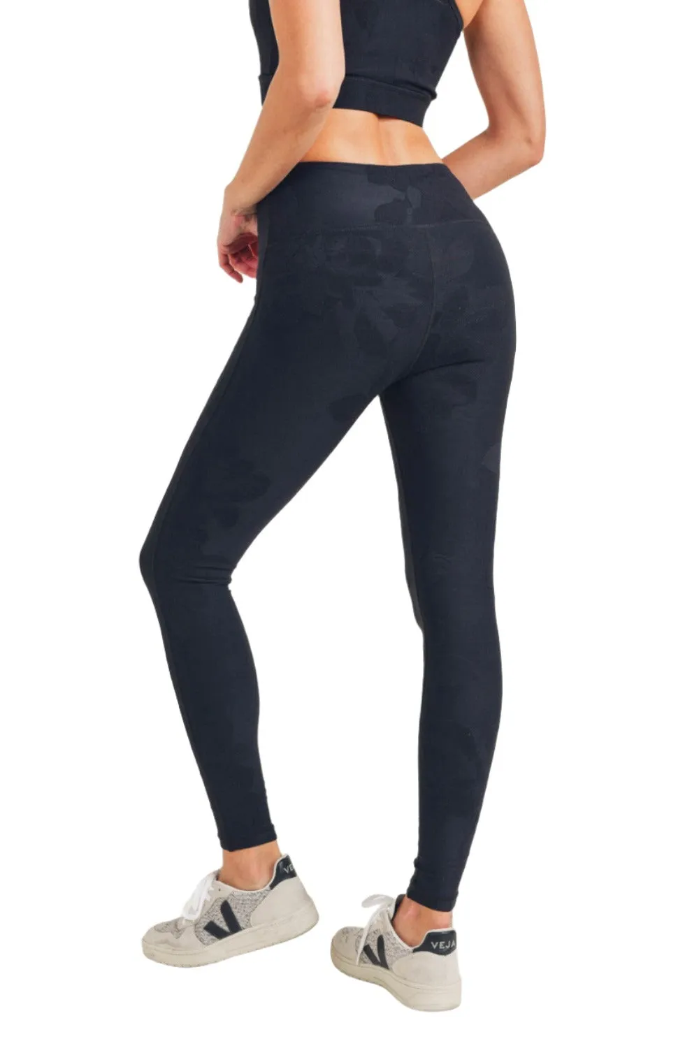 Mono B Gemusterte Blumen-Jacquard-Hochwaist-Leggings APH8078