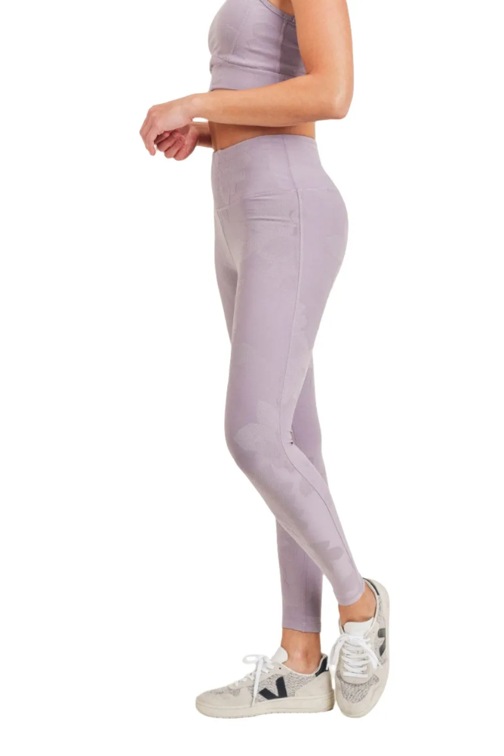 Mono B Gemusterte Blumen-Jacquard-Hochwaist-Leggings APH8078