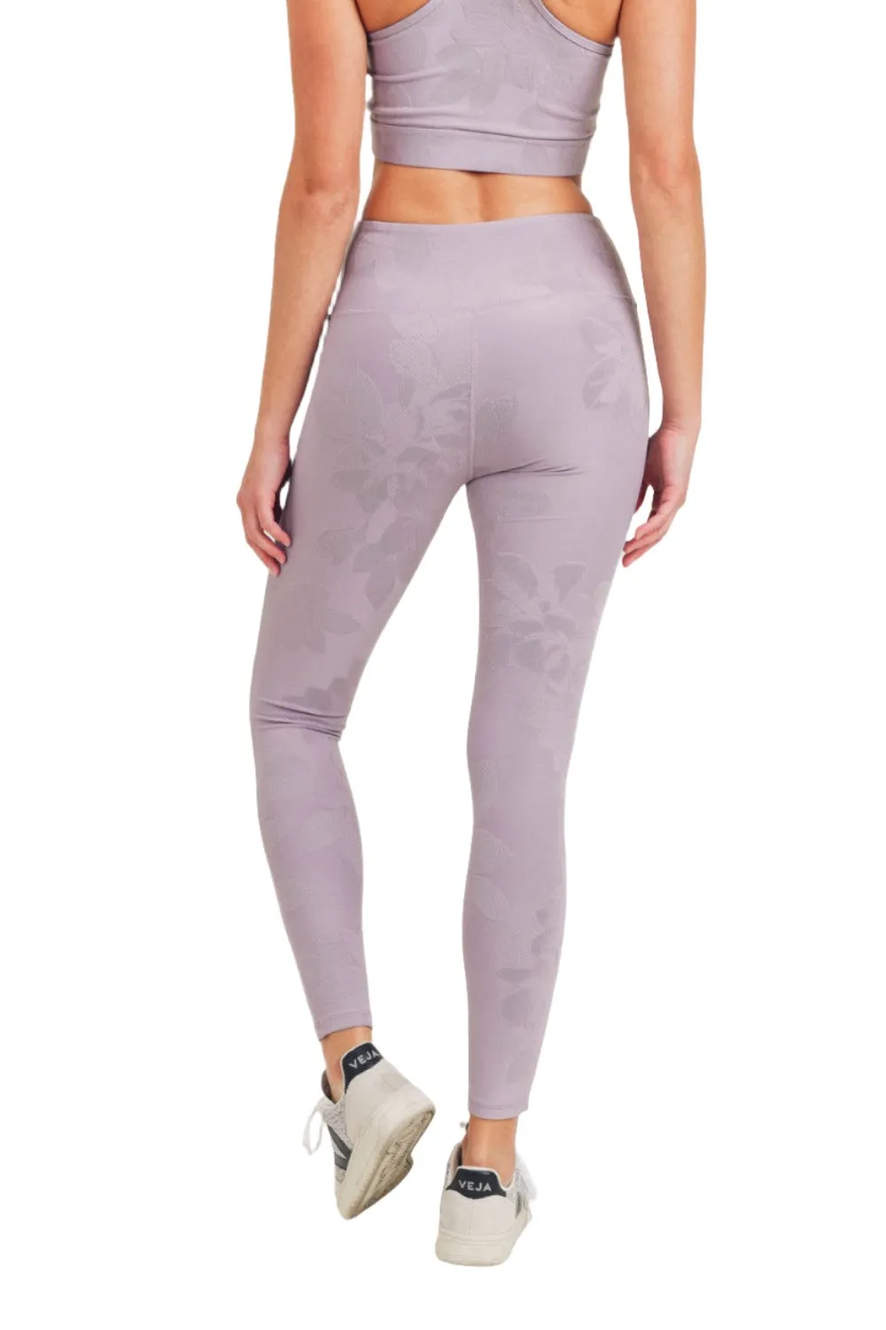 Mono B Gemusterte Blumen-Jacquard-Hochwaist-Leggings APH8078