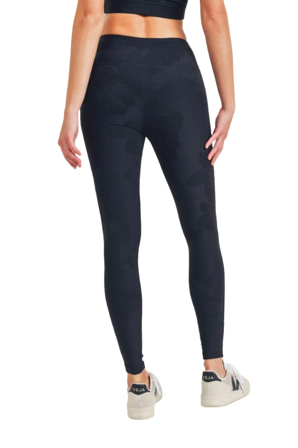 Mono B Gemusterte Blumen-Jacquard-Hochwaist-Leggings APH8078
