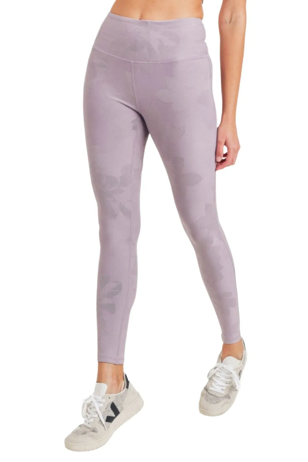 Mono B Gemusterte Blumen-Jacquard-Hochwaist-Leggings APH8078