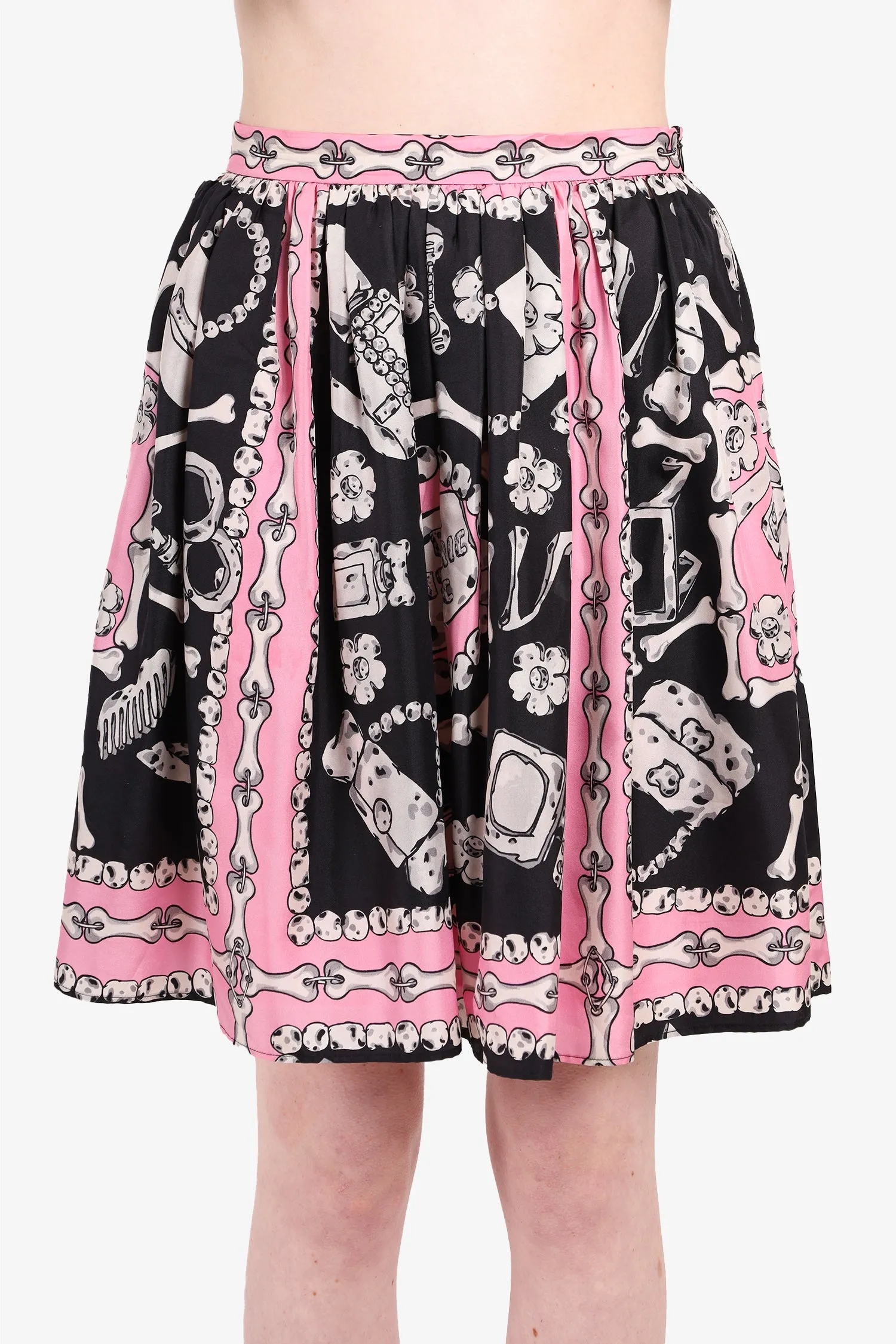 Moschino Schwarz/Rosa/Weiß Seiden Bones Historisch Chic Rock Größe 4