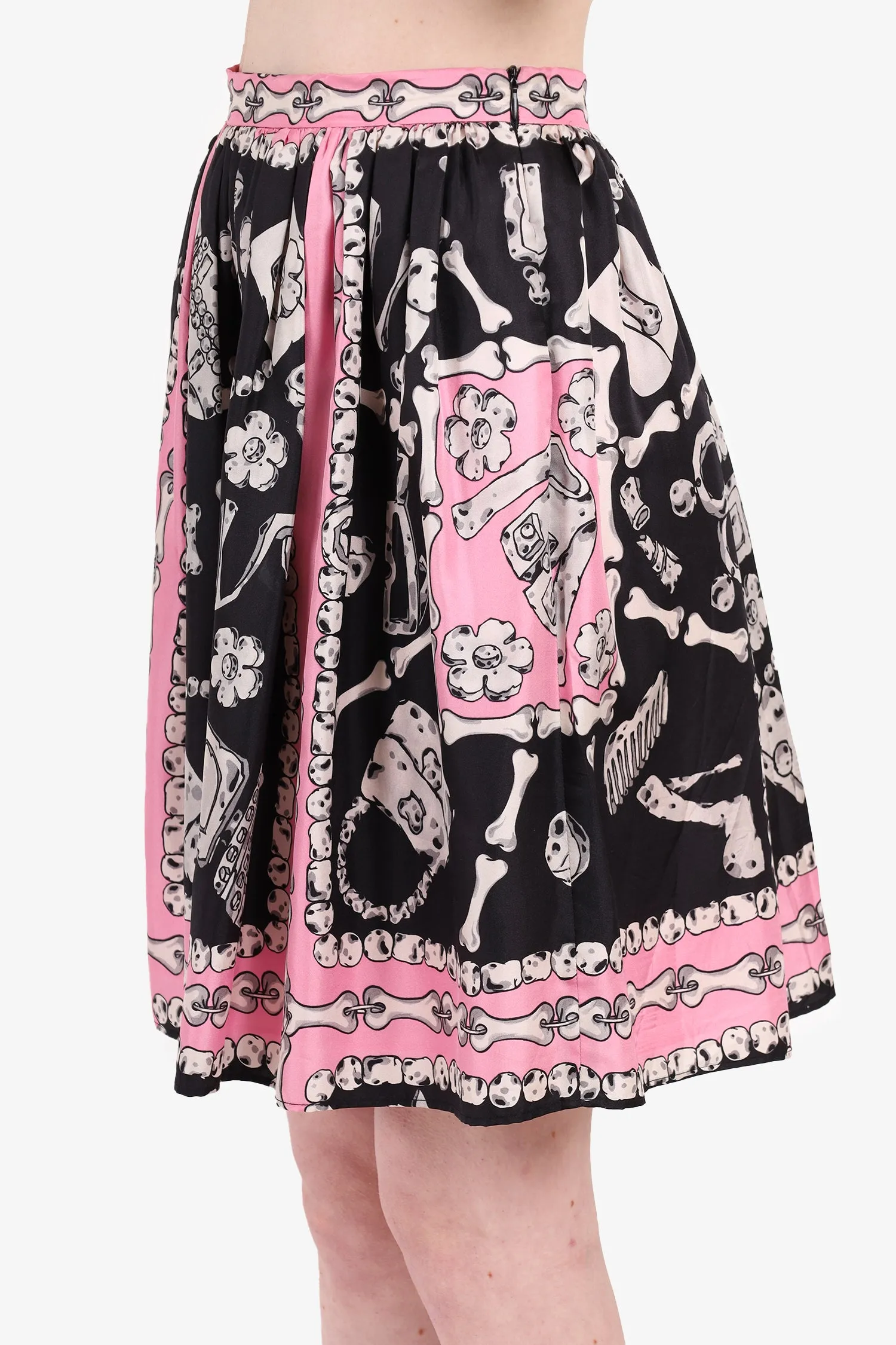 Moschino Schwarz/Rosa/Weiß Seiden Bones Historisch Chic Rock Größe 4