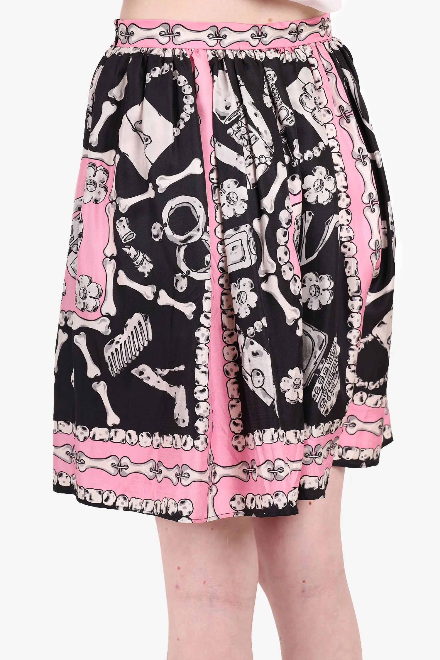 Moschino Schwarz/Rosa/Weiß Seiden Bones Historisch Chic Rock Größe 4