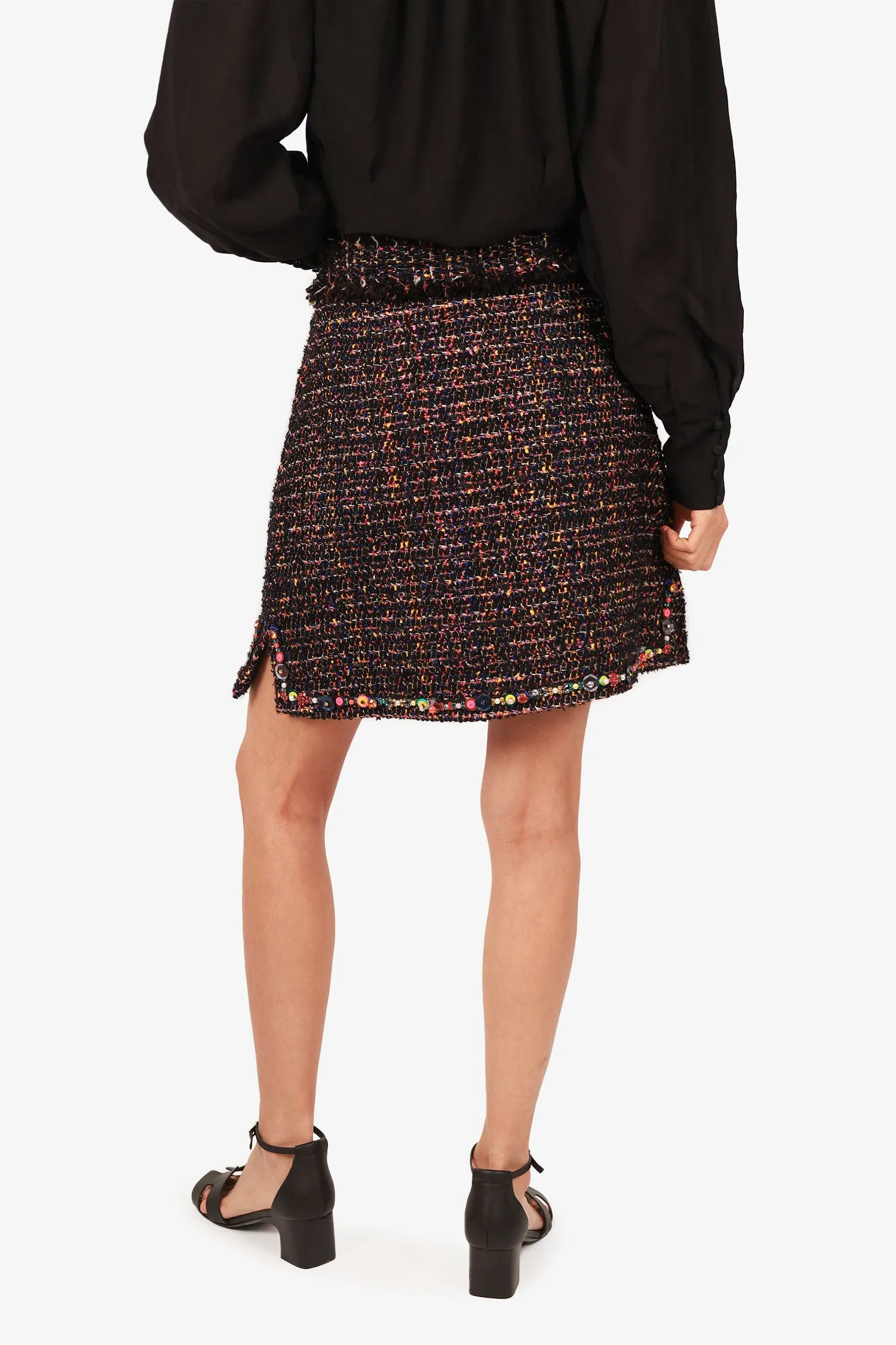 MSGM Schwarz/Mehrfarbiger Tweed-Rock mit Saumdetail Größe 44