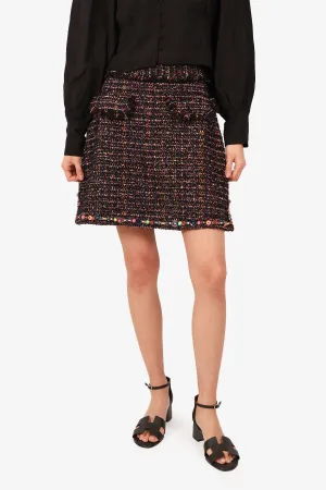 MSGM Black/Multicolor Tweed Hem Detail Skirt Size 44