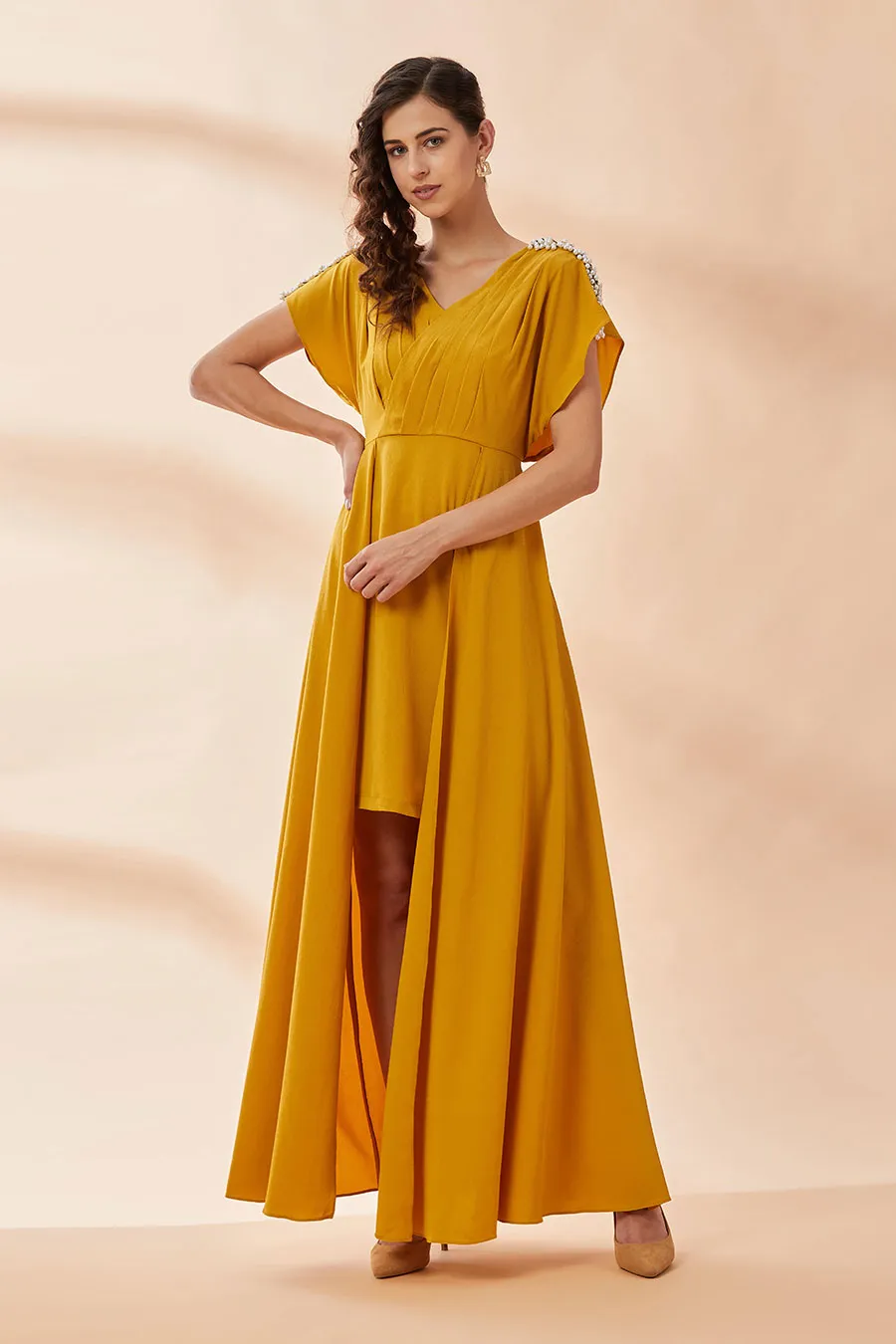 Senfperlen Plissee-Vorhangkleid