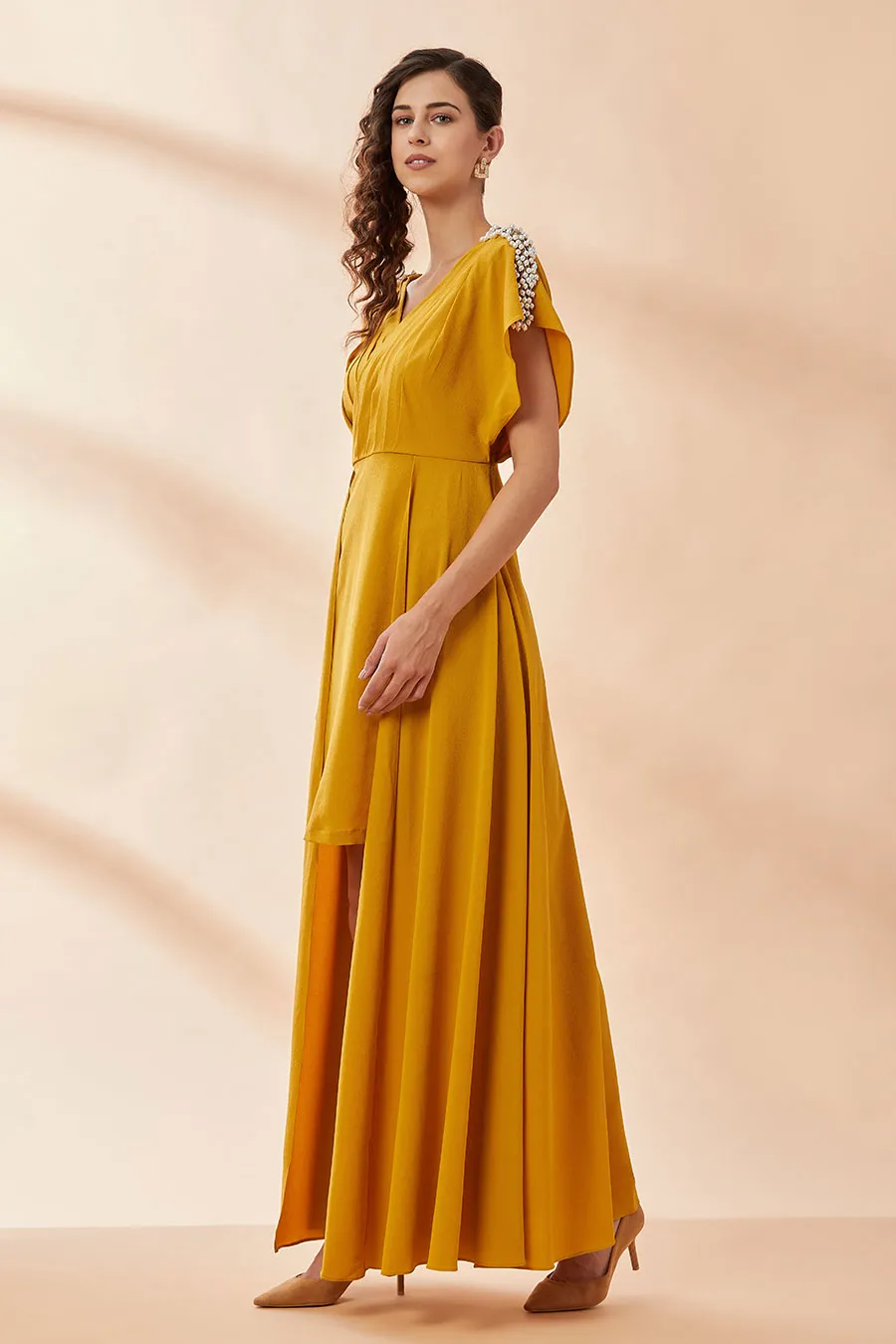 Senfperlen Plissee-Vorhangkleid
