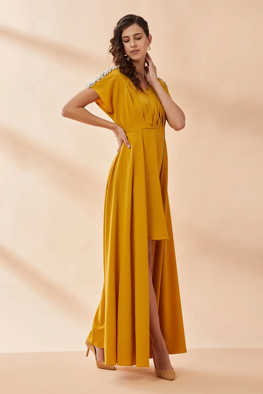 Senfperlen Plissee-Vorhangkleid