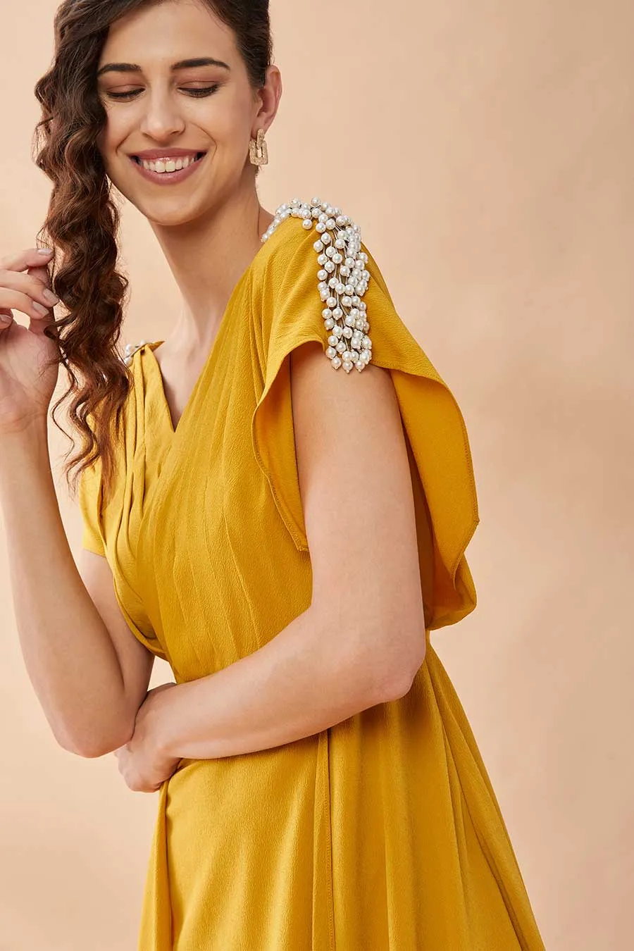 Senfperlen Plissee-Vorhangkleid