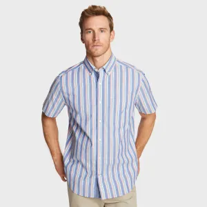 Nautica Men's Big & Tall Short Sleeve Shirt In Vertical Stripe Clear Sky Blue Nautica