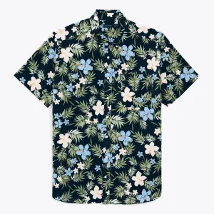 Nautica Men's Big & Tall Sustainably Crafted Floral-Print Linen Short-Sleeve Shirt Navy Nautica