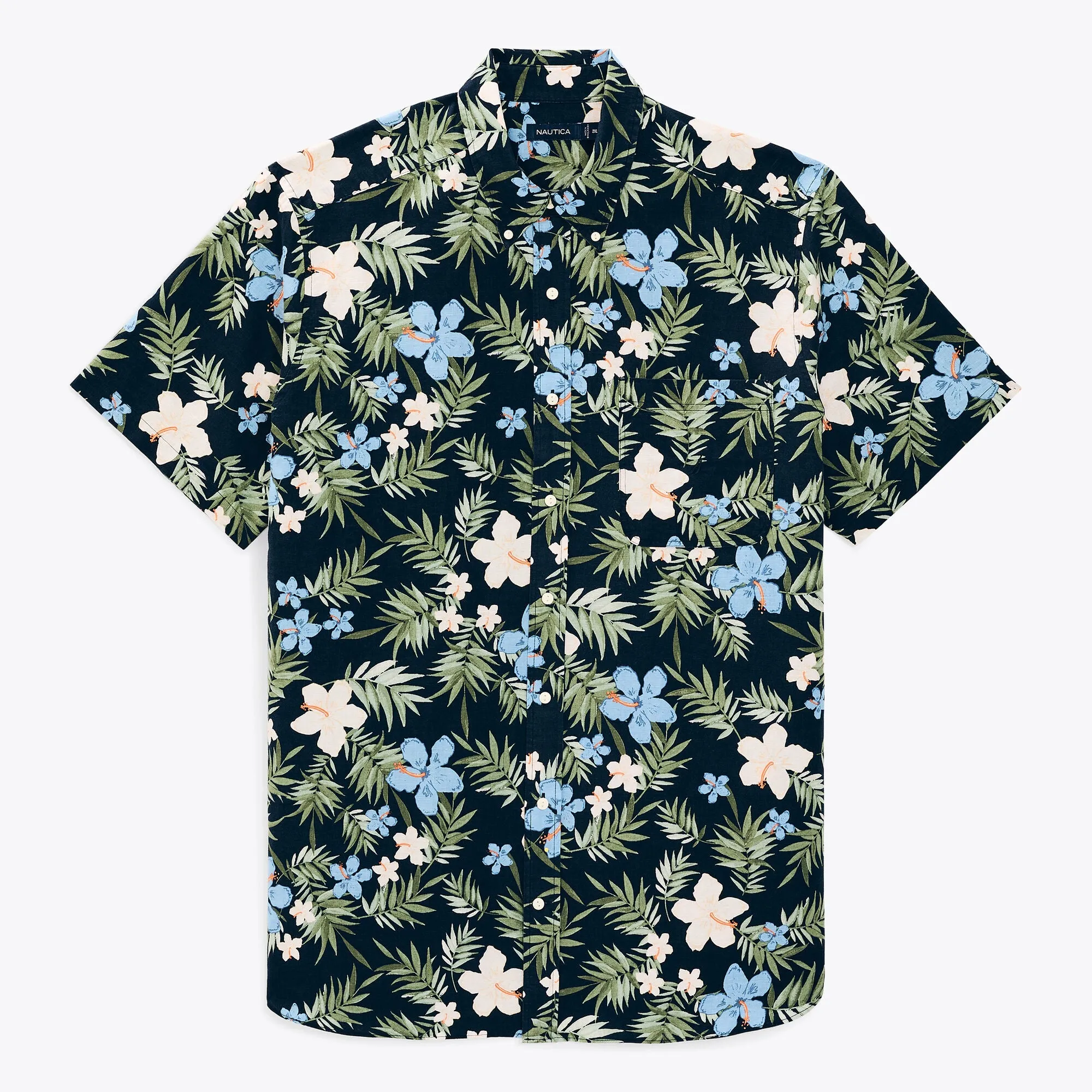 Nautica Herren Big & Tall Nachhaltig Hergestelltes Blumenmuster Leinen Kurzarmhemd Marineblau Nautica