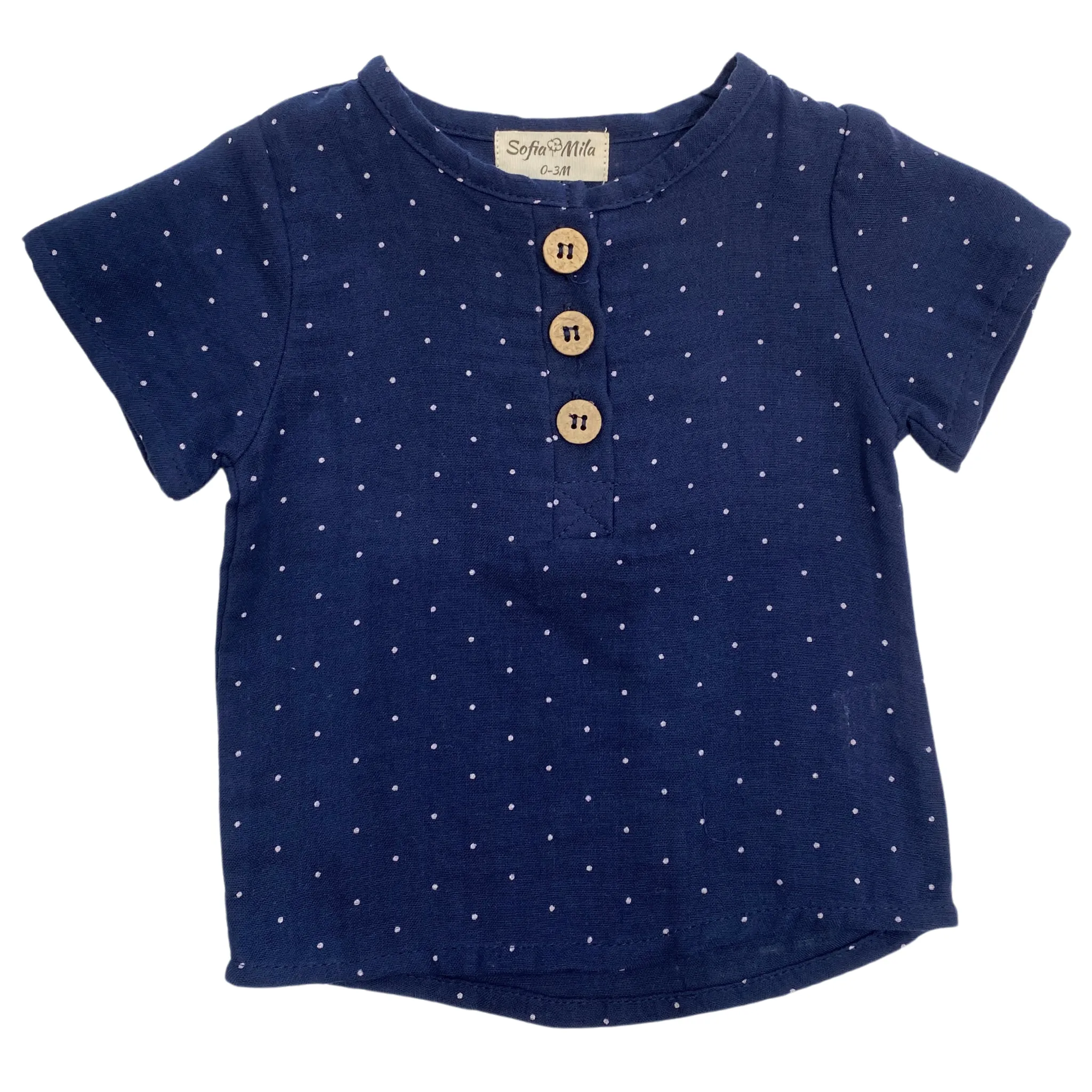 Marineblaues Polka-Dot-Kurzarm-Shirt und Shorts-Set für Kinder und Babys