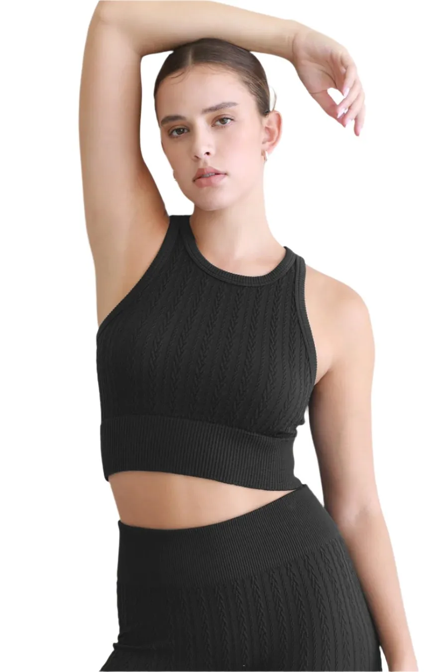 NikiBiki Cable Strick Crop Top mit hohem Ausschnitt NS8160