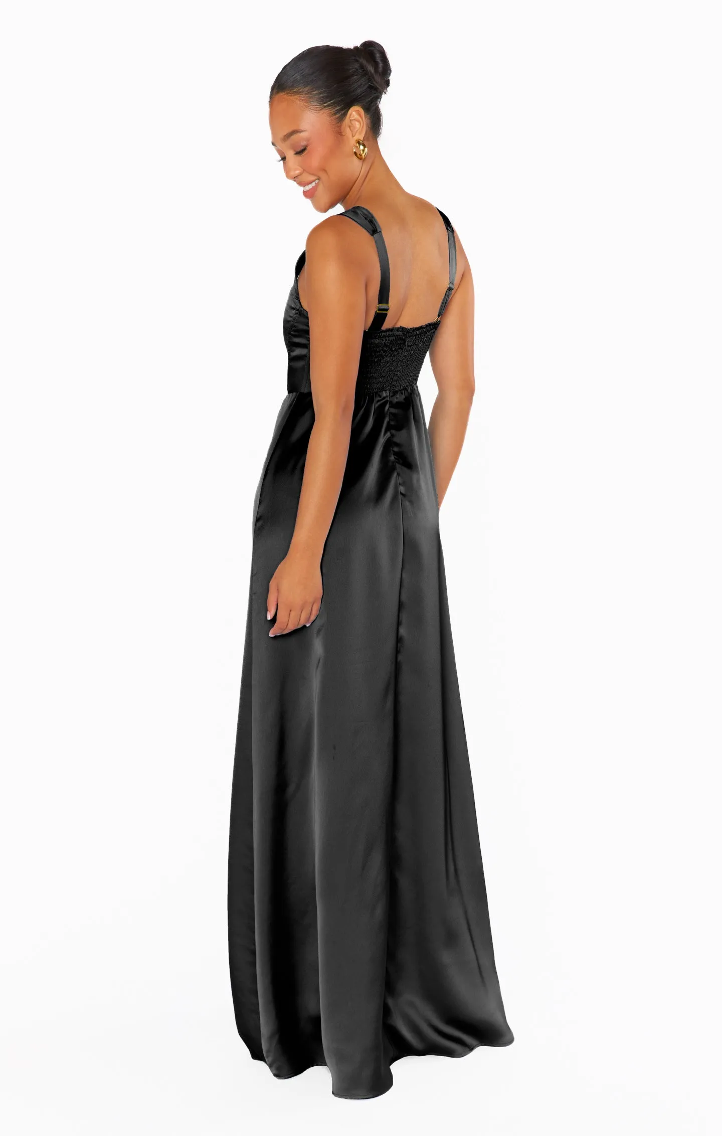 Nina Maxikleid ~ Schwarzer Luxus-Satin