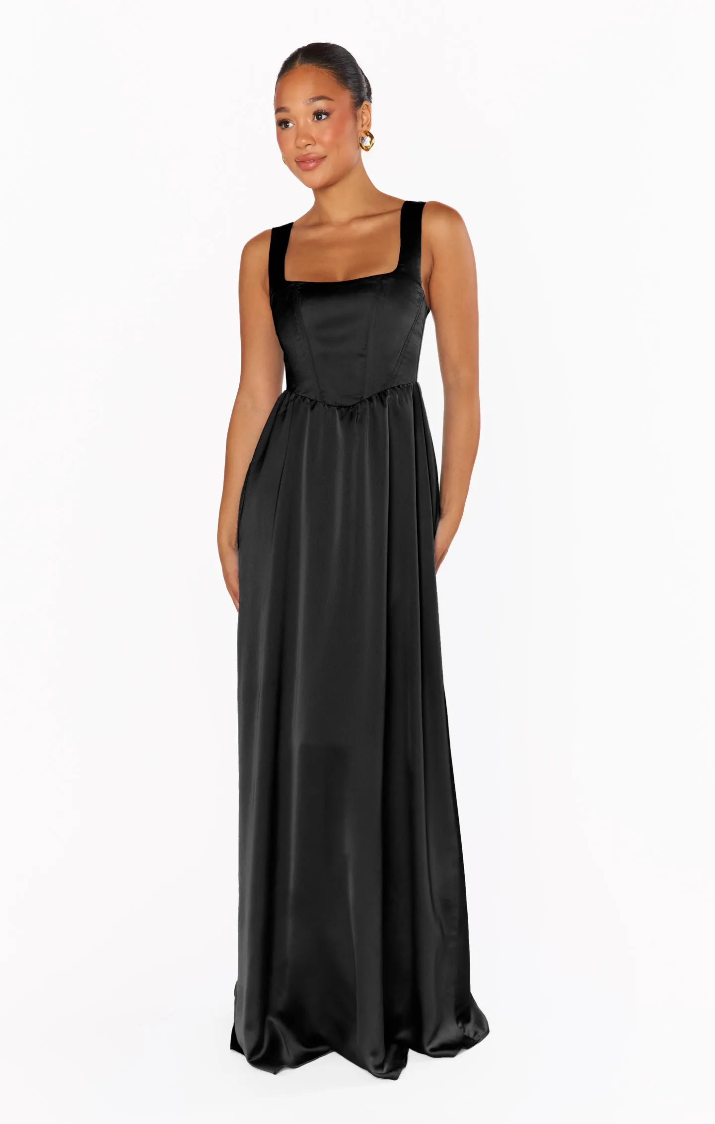 Nina Maxikleid ~ Schwarzer Luxus-Satin