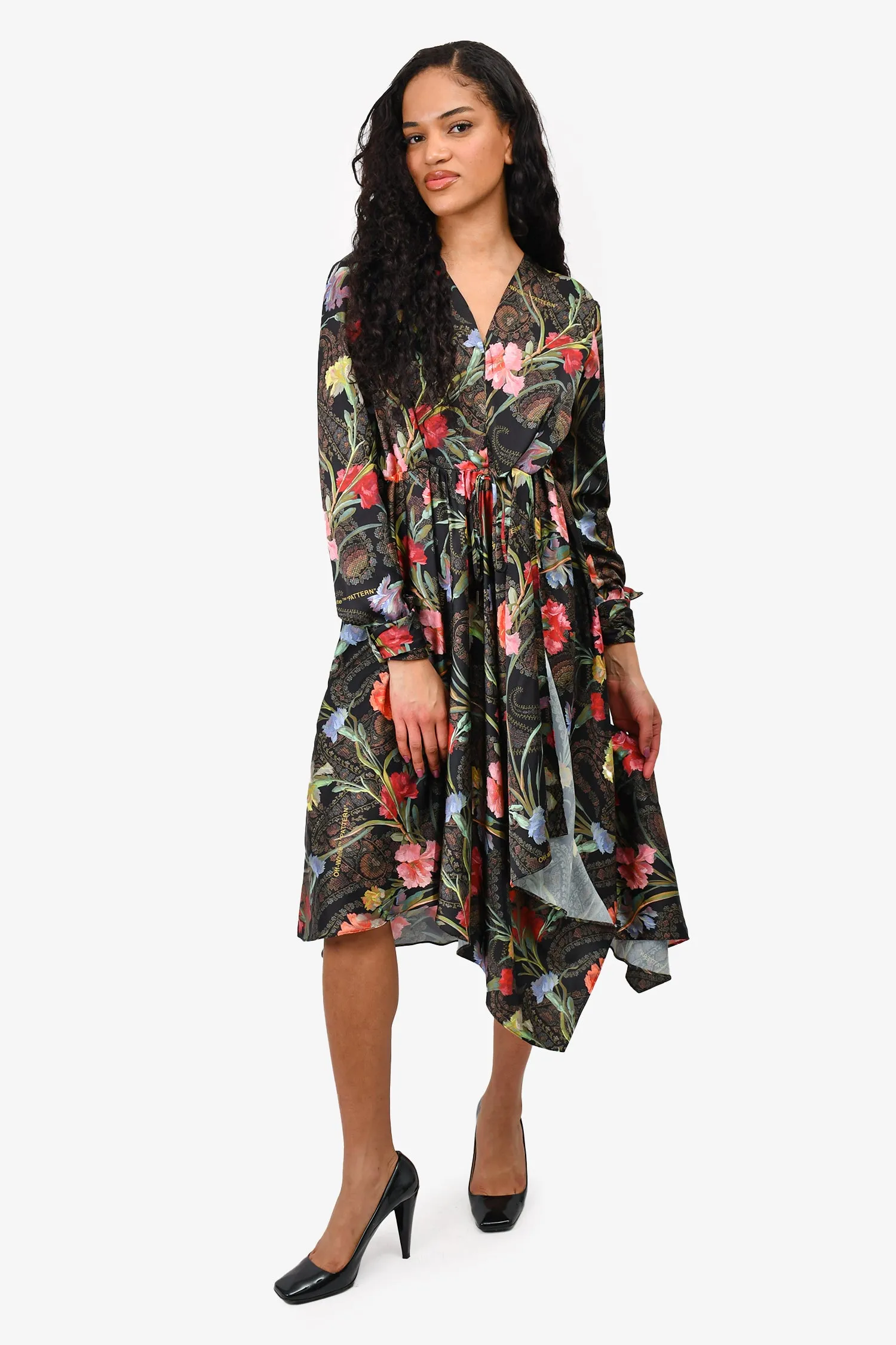 Off-White Schwarzes/Rosa Blumen Asymmetrisches Kleid Größe 42