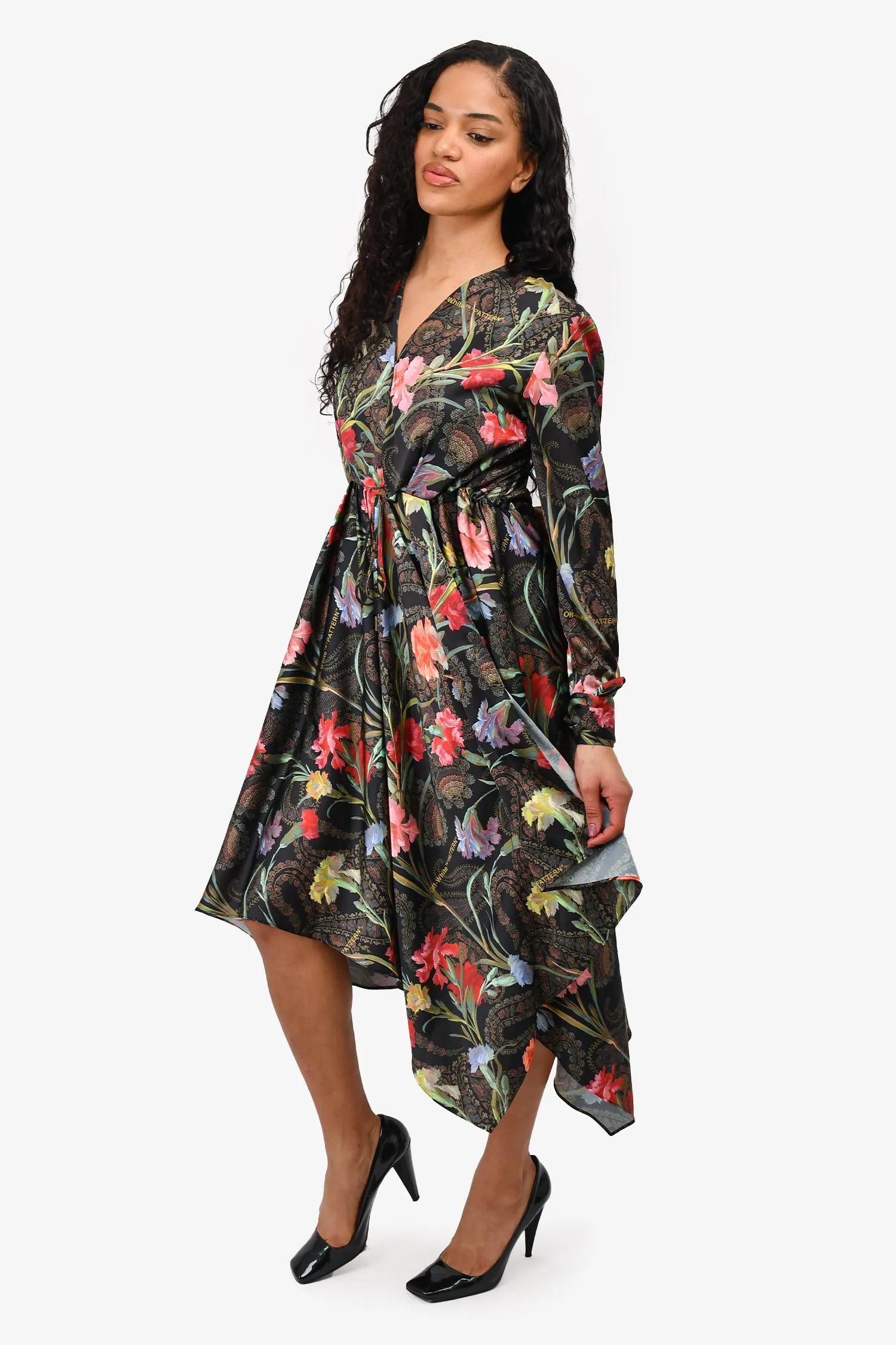 Off-White Schwarzes/Rosa Blumen Asymmetrisches Kleid Größe 42