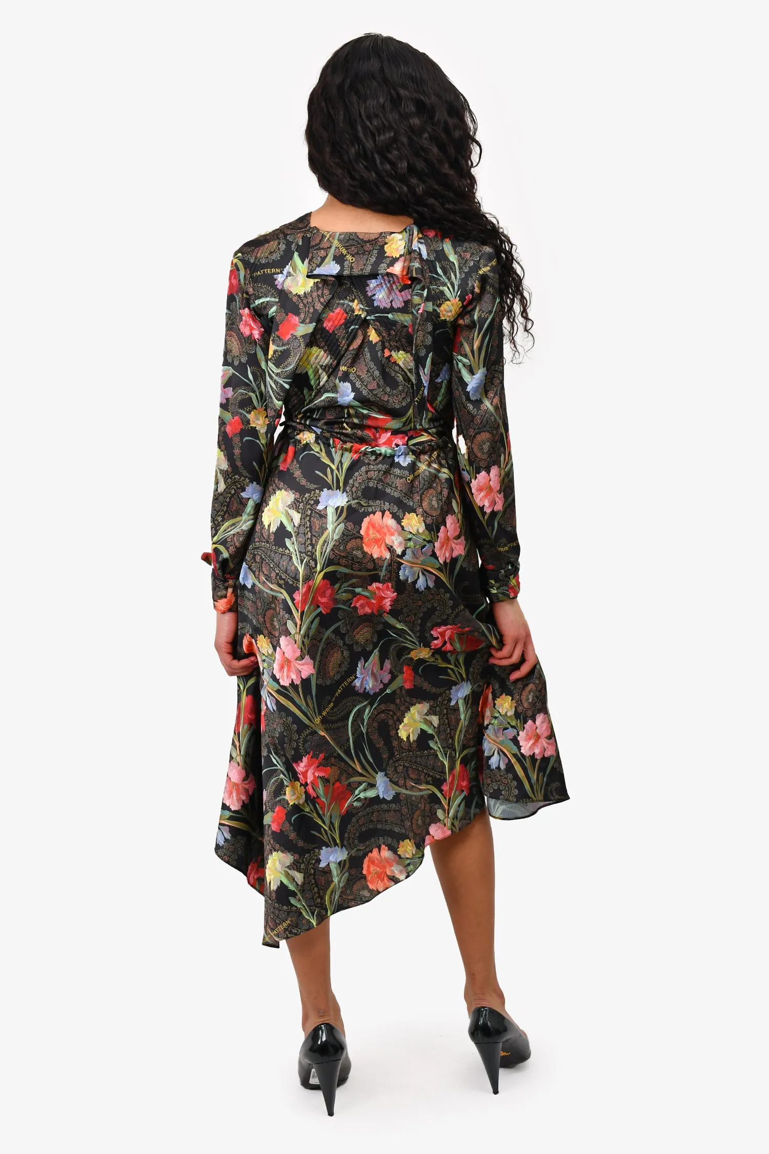Off-White Schwarzes/Rosa Blumen Asymmetrisches Kleid Größe 42
