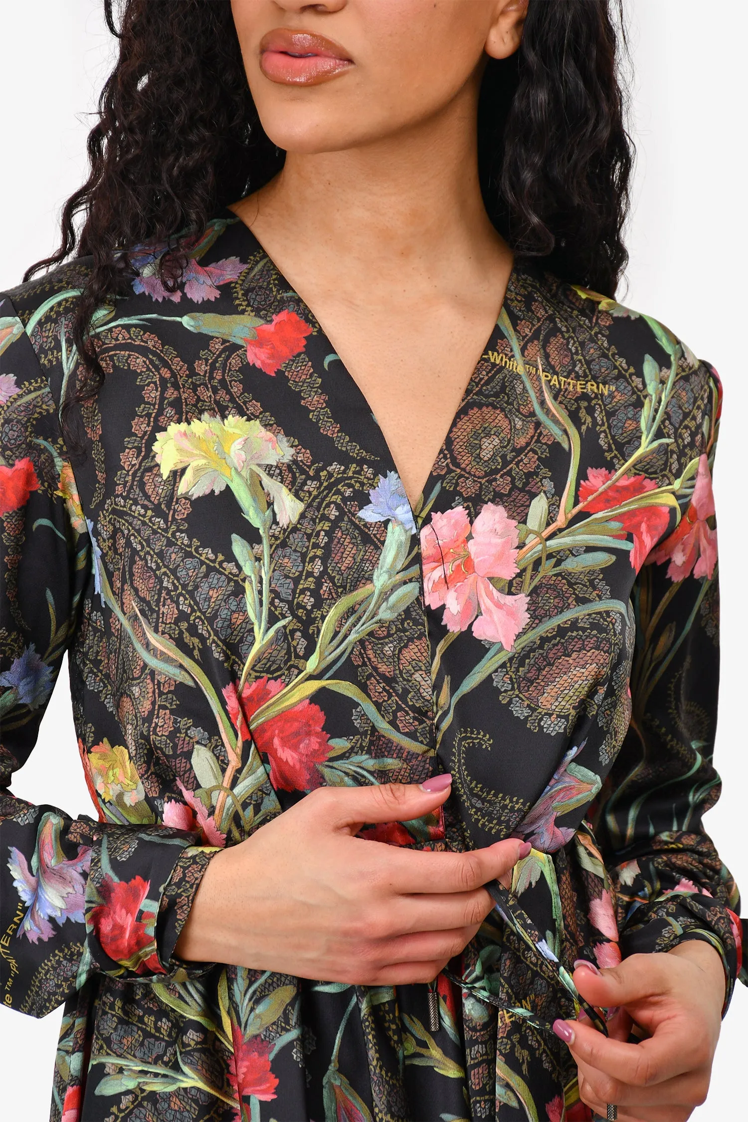 Off-White Schwarzes/Rosa Blumen Asymmetrisches Kleid Größe 42