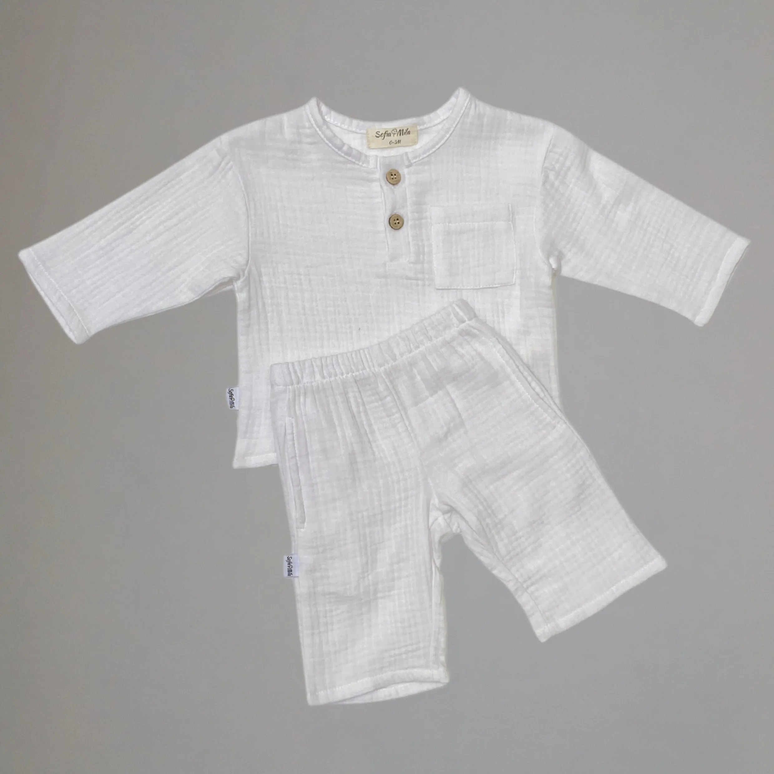 Bio-Baumwoll-Musselin Langarm-Oberteil und Hose Set