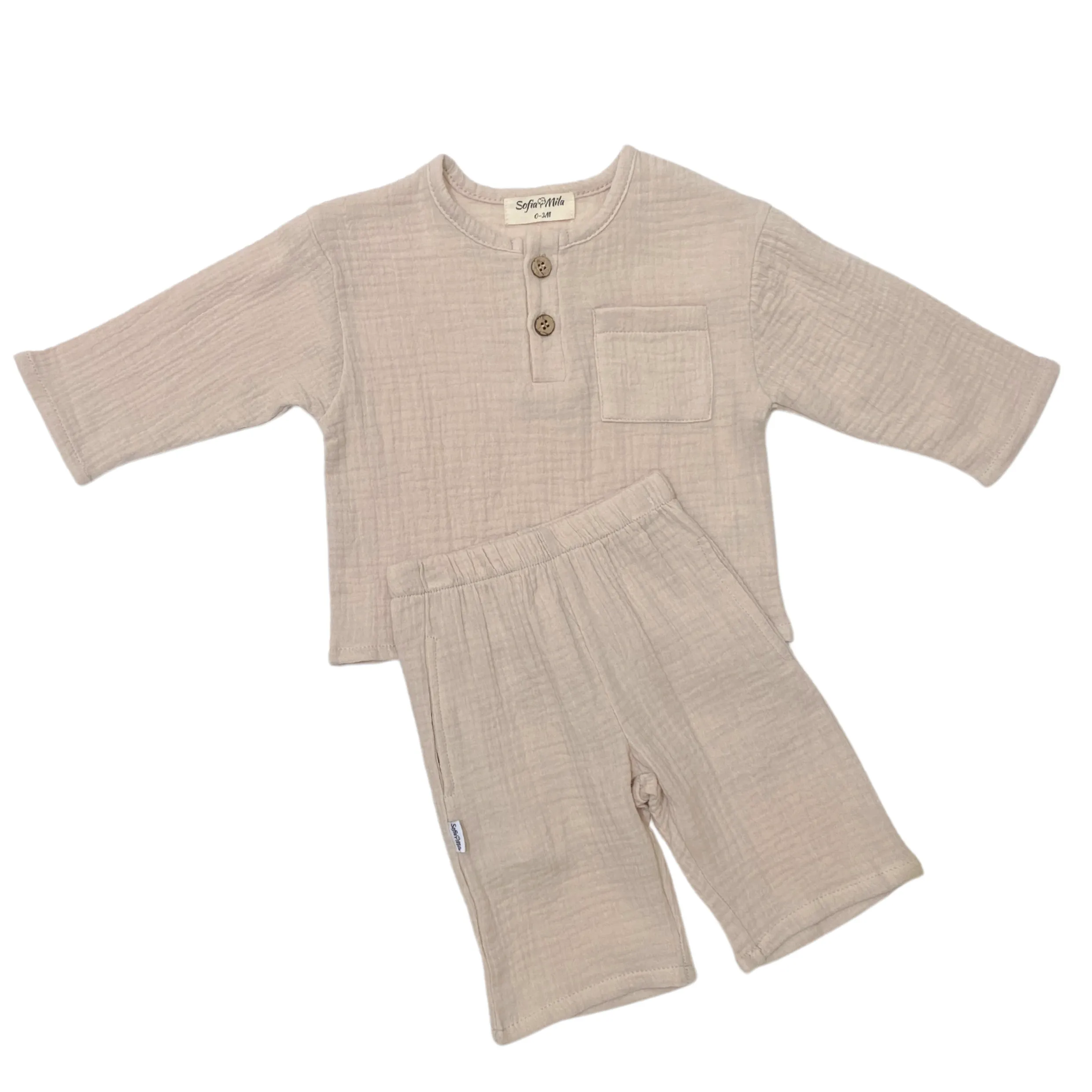 Bio-Baumwoll-Musselin Langarm-Oberteil und Hose Set