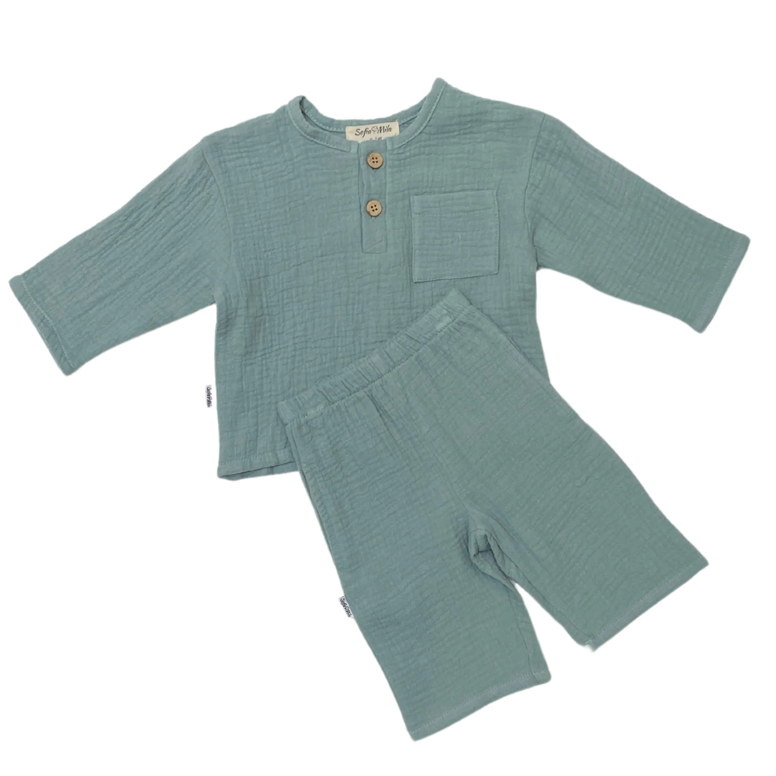 Bio-Baumwoll-Musselin Langarm-Oberteil und Hose Set