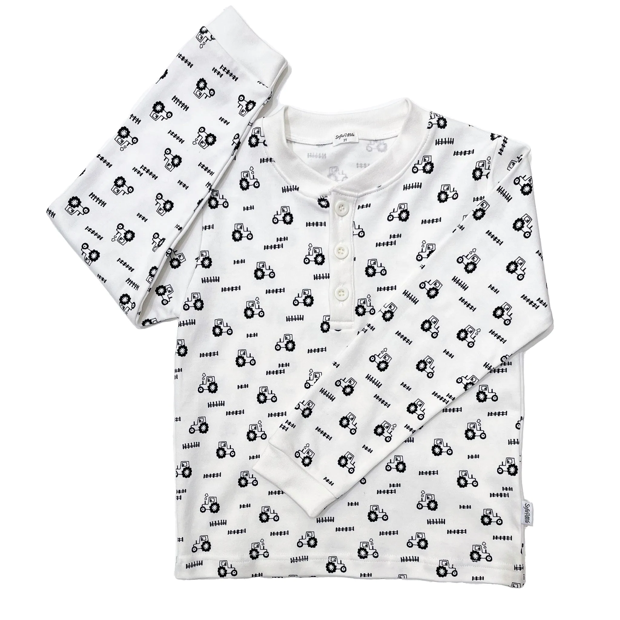 Bio-Baumwoll-Zweiteiler-Pyjama-Set mit Traktoren für Kinder