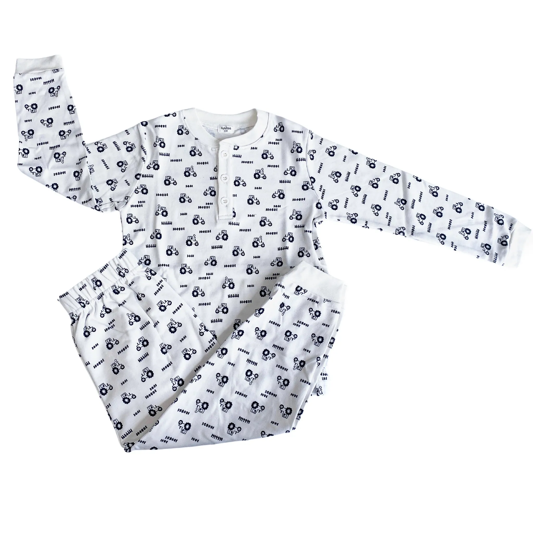 Bio-Baumwoll-Zweiteiler-Pyjama-Set mit Traktoren für Kinder