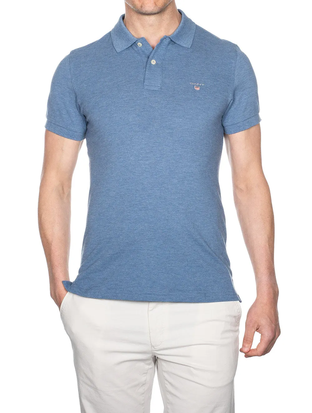Original Pique Kurzarm Rugger Denim Blau Melange