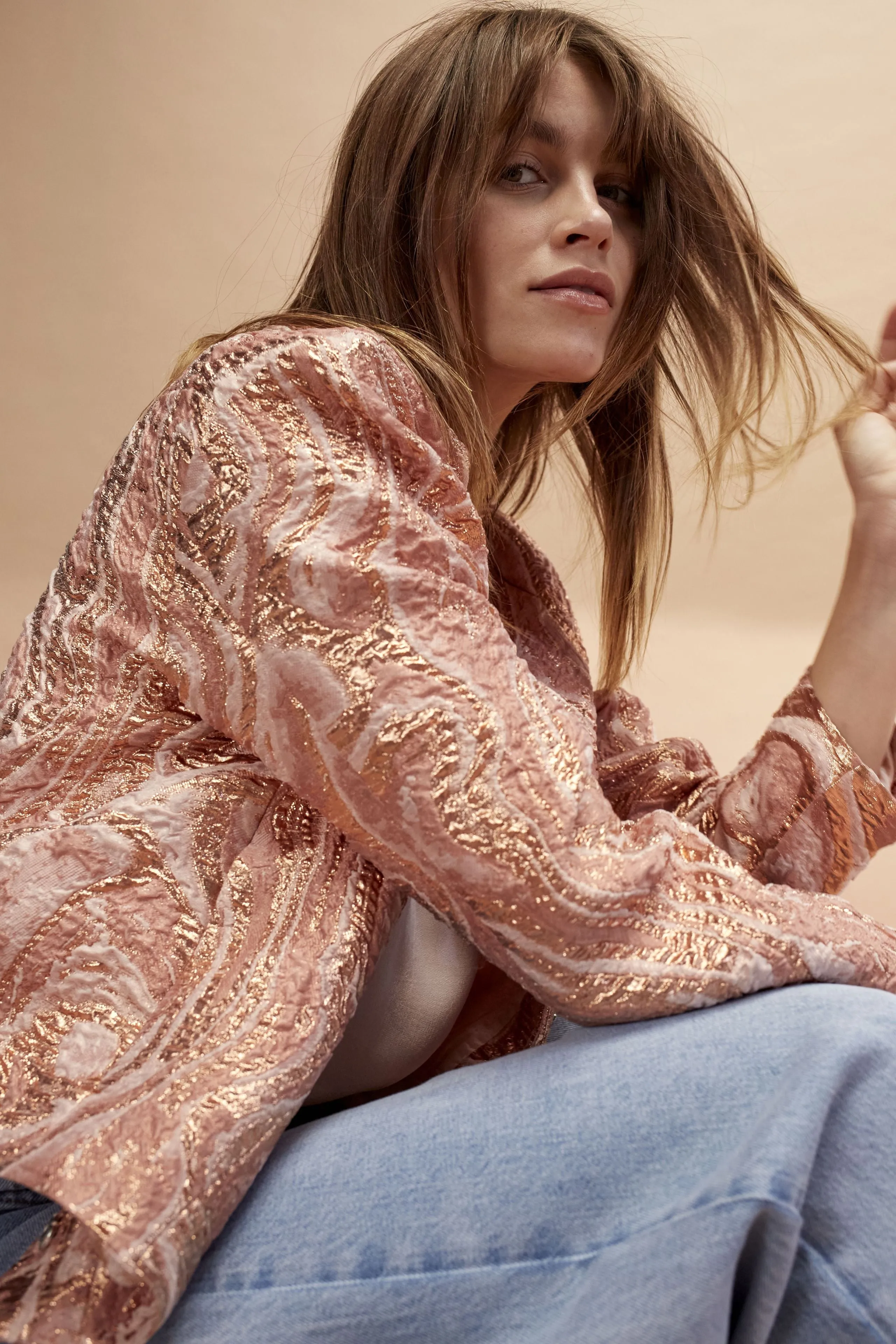 Oui Rose Cooper Brokatjacke in Rosa