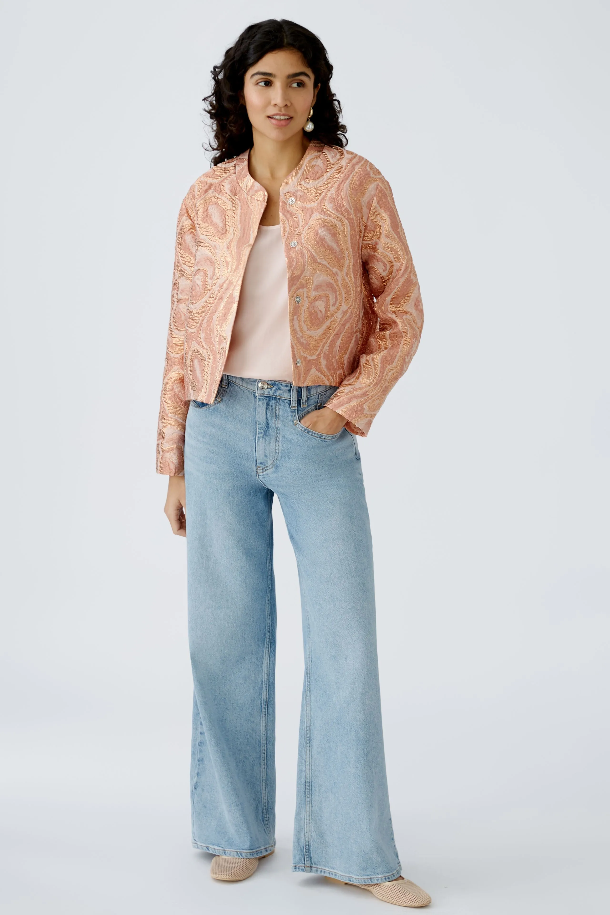 Oui Rose Cooper Brokatjacke in Rosa