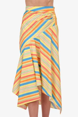 Peter Pilotto SS18 Yellow/Pink Striped Cotton Asymmetrical Maxi Skirt Size 8