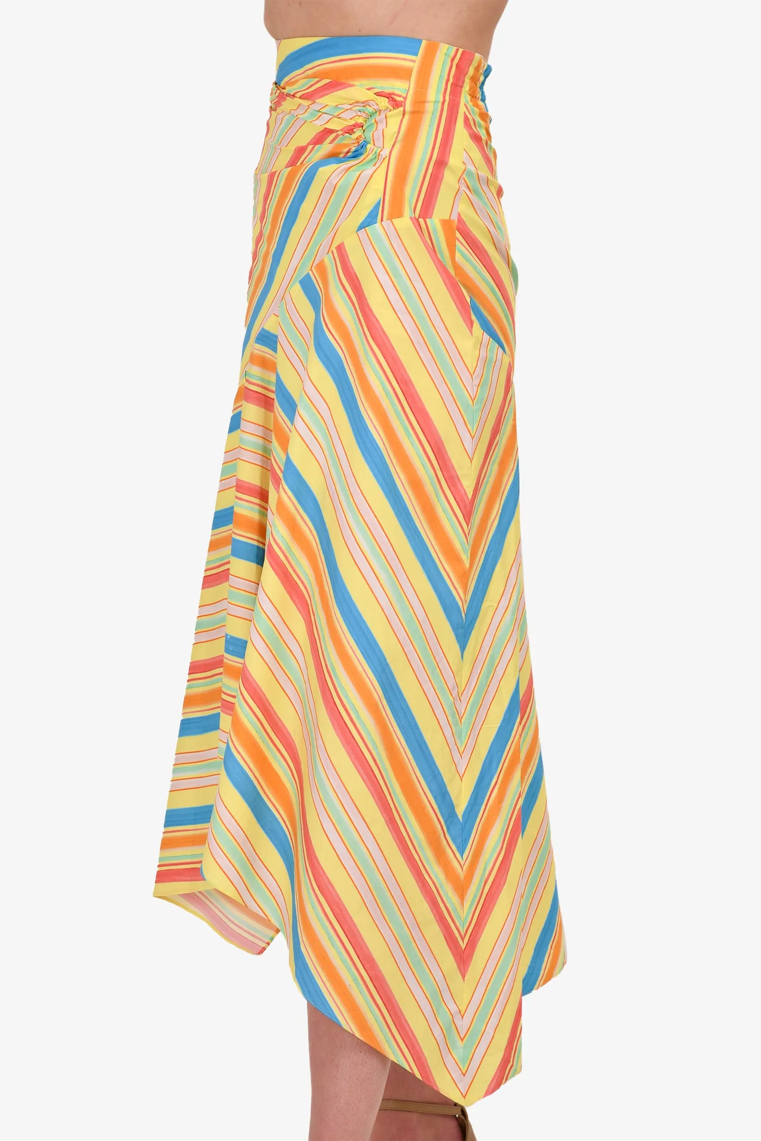 Peter Pilotto SS18 Gelb/Rosa gestreifter Baumwoll-Maxirock mit asymmetrischem Schnitt Größe 8